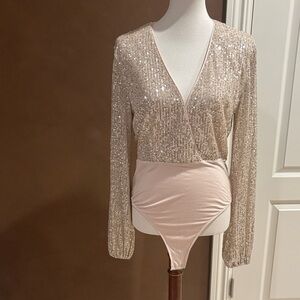 Bardot Glittering Sequin Bodysuit in Silver